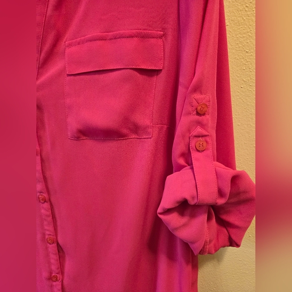 [NWT] Ladies New York & Company NYC Pink Buttoned Up Blouse Dress Top Large - Picture 3 of 5